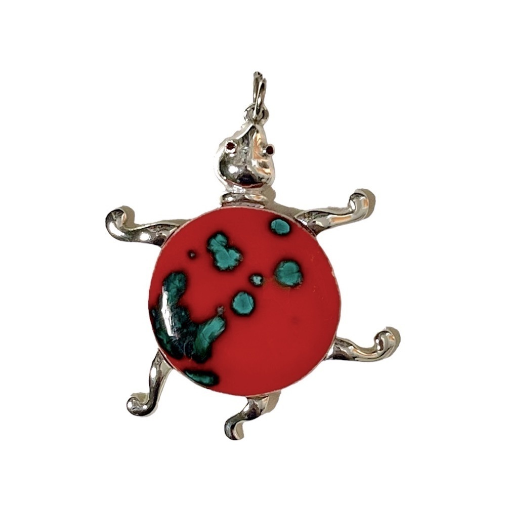 Vintage Gold Crown Inc  Unique Turtle Pendant Red/Silver